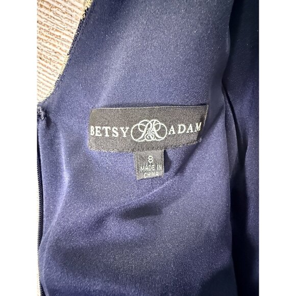 BETSY & ADAM Elle Long Sleeve Side Ruffled Slit Gown Size 8 Navy Evening Formal - Picture 6 of 6